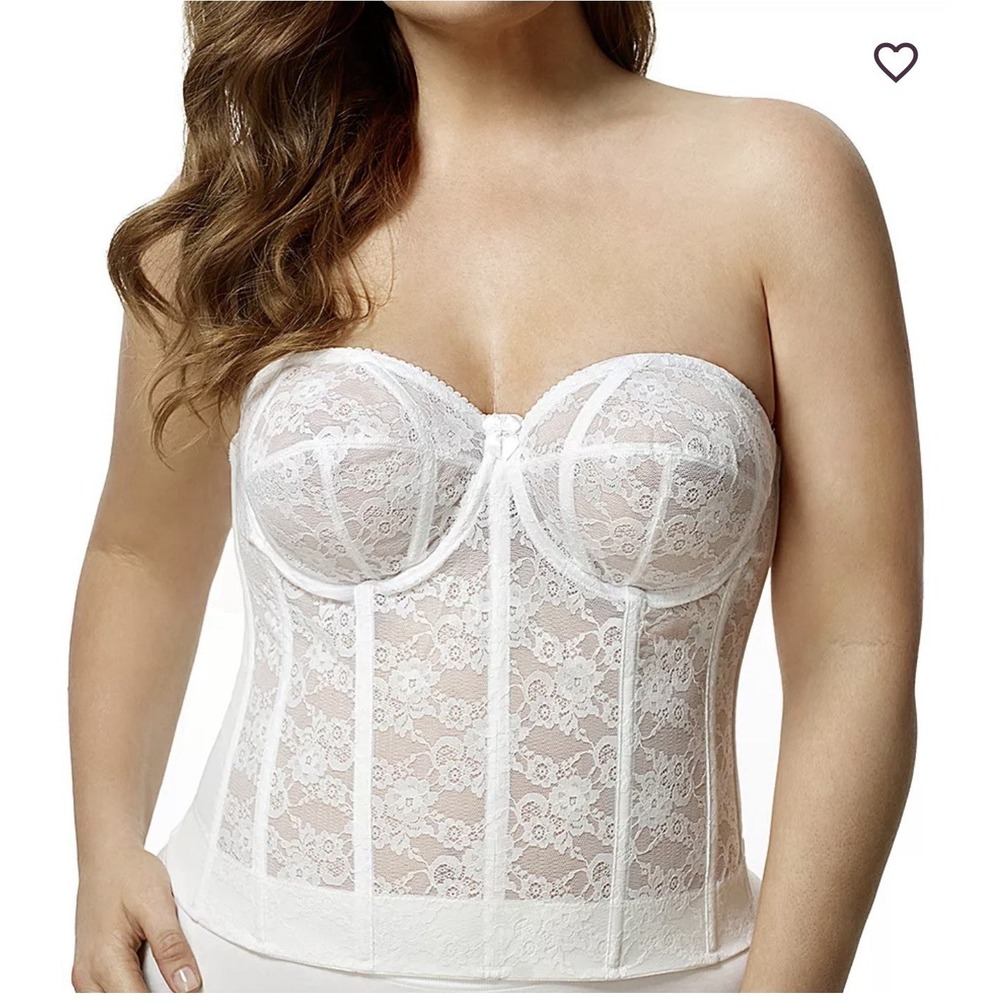 Elila 6620 Lace Strapless Longline Underwire Bra Ribbed Romantic 44E